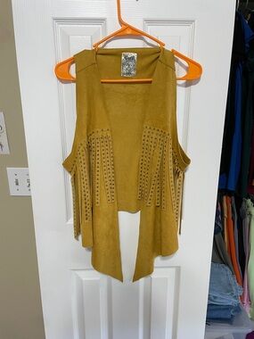 Vocal Mustard Fringe Vest with Stud Accents